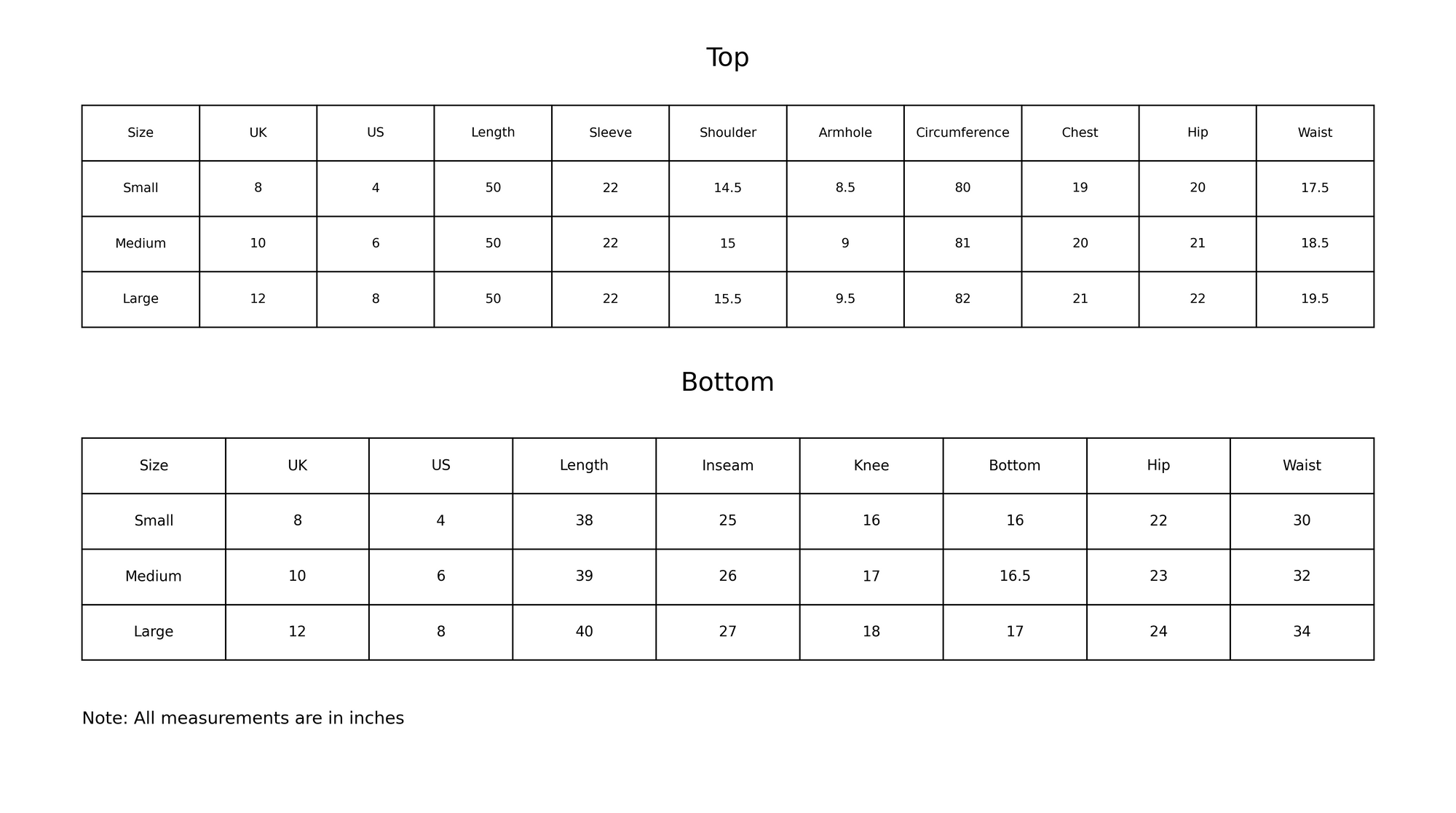 Size chart for Shafaq
